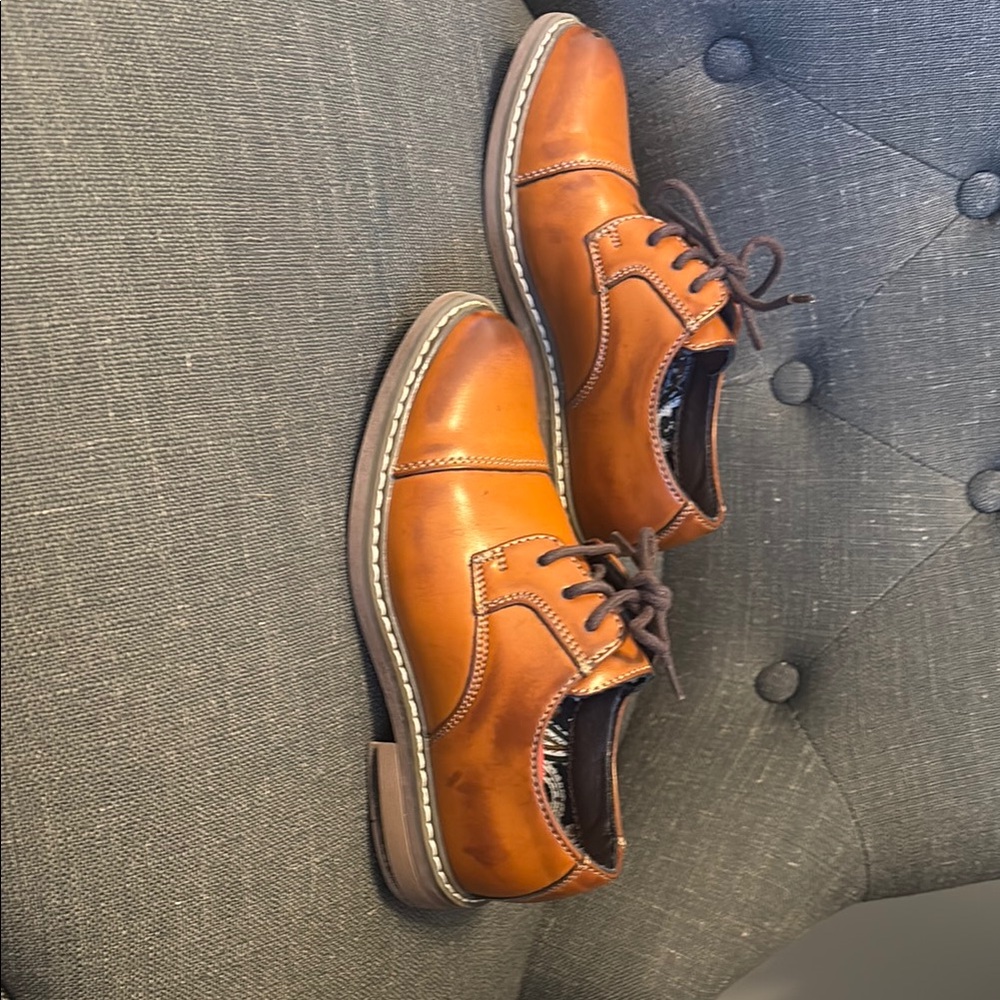 Bruno Marc boy 12 Tan Leather Dress Shoes